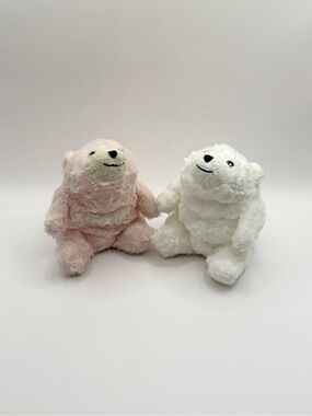 Pottery Barn Kids Gund SNUFFLES Plush Polar Bears White & Pink 5” Set of Two